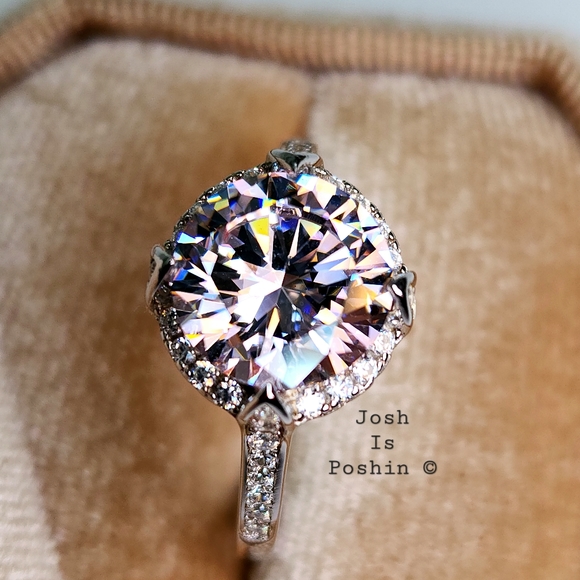 3.55CTW Pink diamond halo ring in sterling silver - Picture 4 of 17